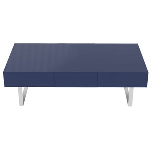 English Elm 52.4" Rectangular Coffee Table High Gloss Lacquer Hidden Drawers Modern Living Room Blue B2757P456202