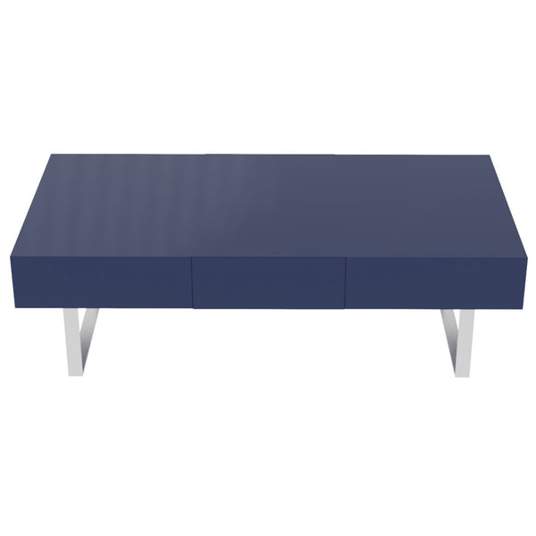 English Elm 52.4" Rectangular Coffee Table High Gloss Lacquer Hidden Drawers Modern Living Room Blue B2757P456202