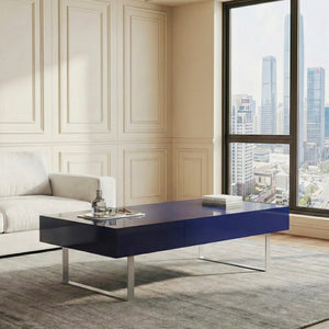 English Elm 52.4" Rectangular Coffee Table High Gloss Lacquer Hidden Drawers Modern Living Room Blue B2757P456202