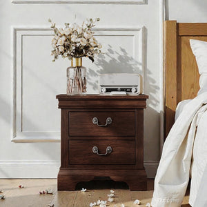 English Elm 22" Classic Wood Nightstand with Crown Molding and Scroll Pulls for Traditional Bedrooms Cherry B2757P456203