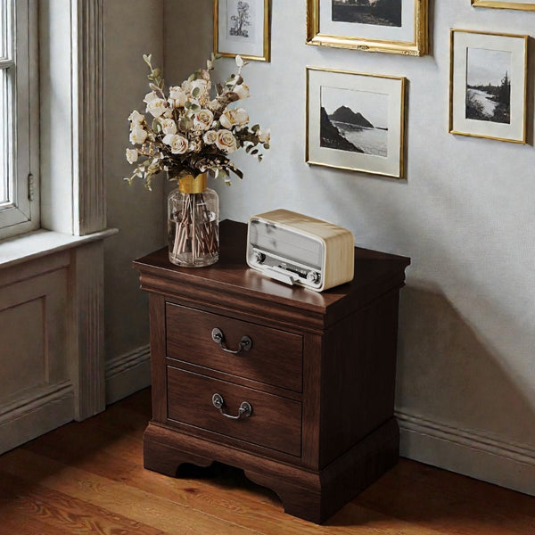 English Elm 22" Classic Wood Nightstand with Crown Molding and Scroll Pulls for Traditional Bedrooms Cherry B2757P456203