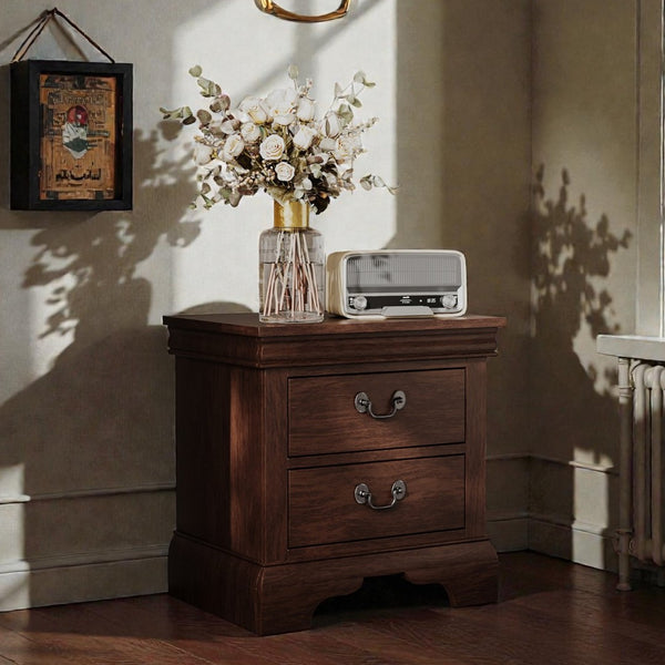 English Elm 22" Classic Wood Nightstand with Crown Molding and Scroll Pulls for Traditional Bedrooms Cherry B2757P456203