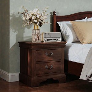 English Elm 22" Classic Wood Nightstand with Crown Molding and Scroll Pulls for Traditional Bedrooms Cherry B2757P456203