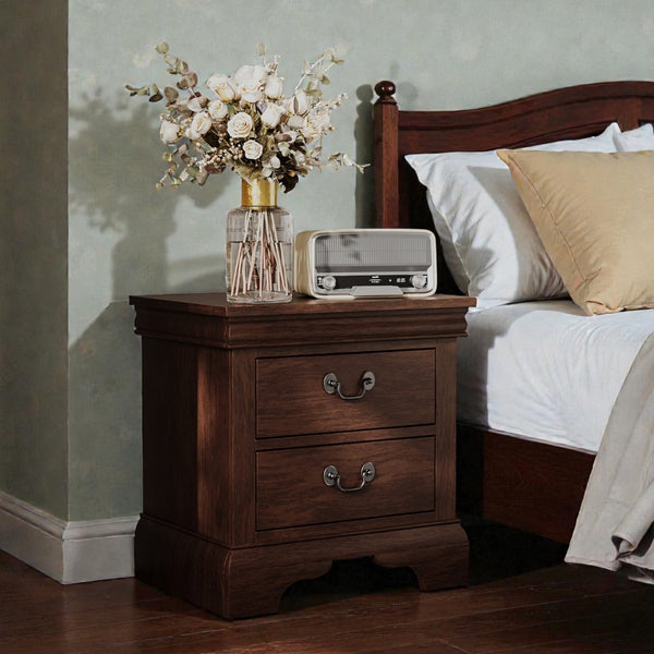 English Elm 22" Classic Wood Nightstand with Crown Molding and Scroll Pulls for Traditional Bedrooms Cherry B2757P456203