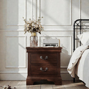 English Elm 22" Classic Wood Nightstand with Crown Molding and Scroll Pulls for Traditional Bedrooms Cherry B2757P456203