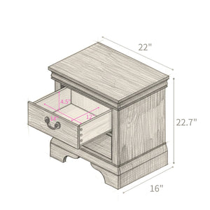 English Elm 22" Classic Wood Nightstand with Crown Molding and Scroll Pulls for Traditional Bedrooms Cherry B2757P456203