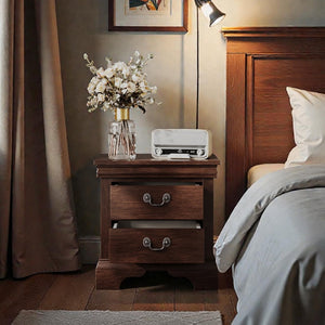 English Elm 22" Classic Wood Nightstand with Crown Molding and Scroll Pulls for Traditional Bedrooms Cherry B2757P456203