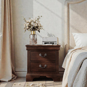 English Elm 22" Classic Wood Nightstand with Crown Molding and Scroll Pulls for Traditional Bedrooms Cherry B2757P456203