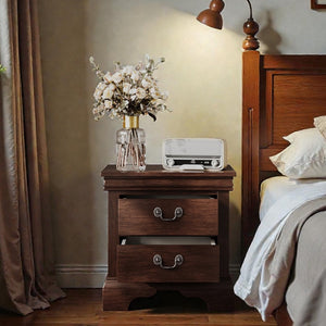 English Elm 22" Classic Wood Nightstand with Crown Molding and Scroll Pulls for Traditional Bedrooms Cherry B2757P456203