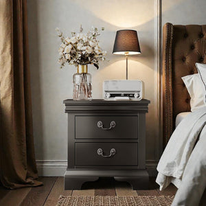 English Elm 22" Classic Wood Nightstand with Crown Molding and Scroll Pulls for Traditional Bedrooms Black B2757P456204