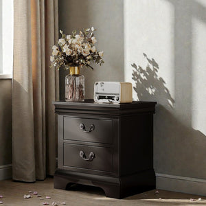 English Elm 22" Classic Wood Nightstand with Crown Molding and Scroll Pulls for Traditional Bedrooms Black B2757P456204