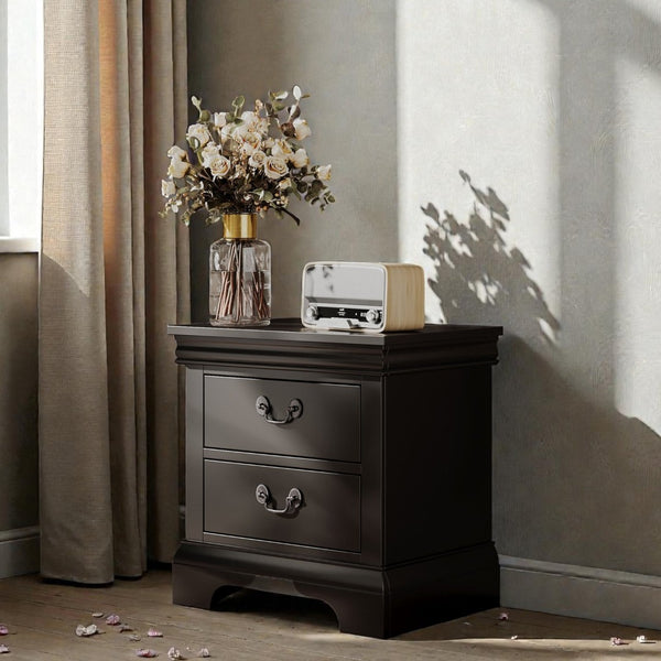 English Elm 22" Classic Wood Nightstand with Crown Molding and Scroll Pulls for Traditional Bedrooms Black B2757P456204