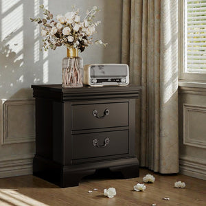 English Elm 22" Classic Wood Nightstand with Crown Molding and Scroll Pulls for Traditional Bedrooms Black B2757P456204