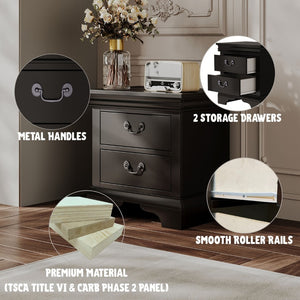 English Elm 22" Classic Wood Nightstand with Crown Molding and Scroll Pulls for Traditional Bedrooms Black B2757P456204