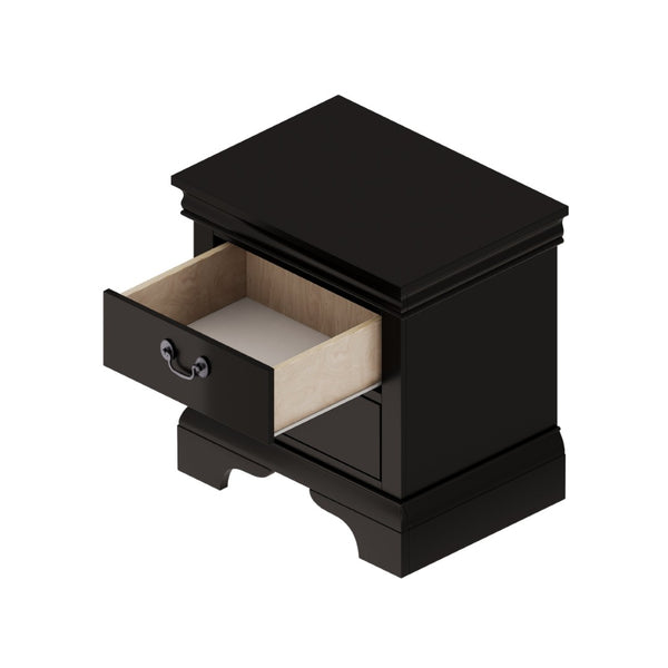 English Elm 22" Classic Wood Nightstand with Crown Molding and Scroll Pulls for Traditional Bedrooms Black B2757P456204