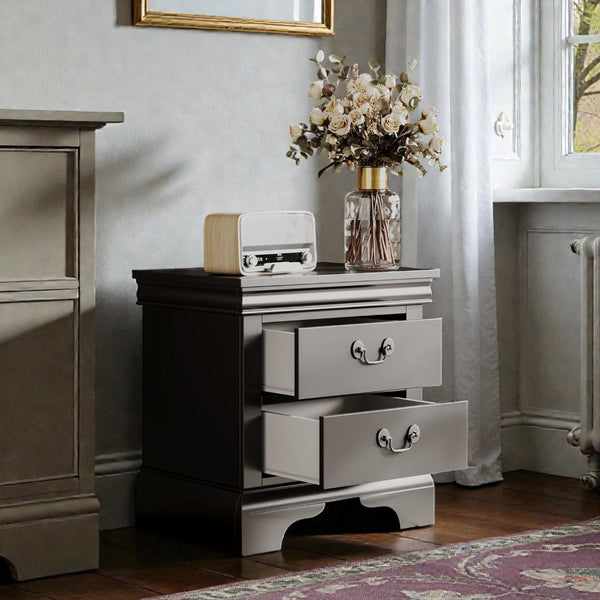 English Elm 22" Classic Wood Nightstand with Crown Molding and Scroll Pulls for Traditional Bedrooms Black B2757P456204