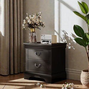 English Elm 22" Classic Wood Nightstand with Crown Molding and Scroll Pulls for Traditional Bedrooms Black B2757P456204