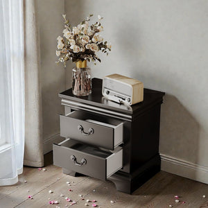 English Elm 22" Classic Wood Nightstand with Crown Molding and Scroll Pulls for Traditional Bedrooms Black B2757P456204