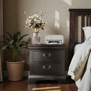 English Elm 22" Classic Wood Nightstand with Crown Molding and Scroll Pulls for Traditional Bedrooms Black B2757P456204