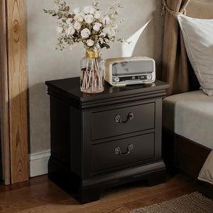 English Elm 22" Classic Wood Nightstand with Crown Molding and Scroll Pulls for Traditional Bedrooms Black B2757P456204