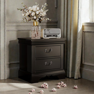 English Elm 22" Classic Wood Nightstand with Crown Molding and Scroll Pulls for Traditional Bedrooms Black B2757P456204