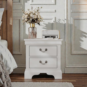 English Elm 22" Classic Wood Nightstand with Crown Molding and Scroll Pulls for Traditional Bedrooms White B2757P456205