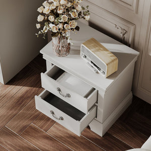 English Elm 22" Classic Wood Nightstand with Crown Molding and Scroll Pulls for Traditional Bedrooms White B2757P456205