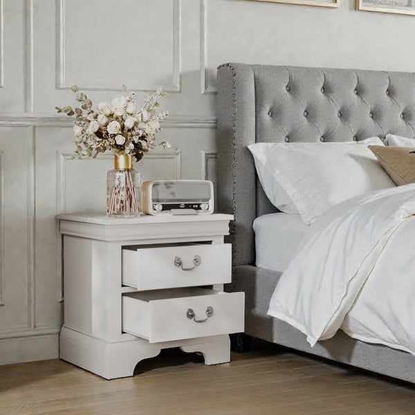 English Elm 22" Classic Wood Nightstand with Crown Molding and Scroll Pulls for Traditional Bedrooms White B2757P456205