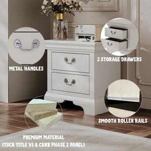 English Elm 22" Classic Wood Nightstand with Crown Molding and Scroll Pulls for Traditional Bedrooms White B2757P456205