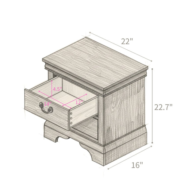 English Elm 22" Classic Wood Nightstand with Crown Molding and Scroll Pulls for Traditional Bedrooms White B2757P456205