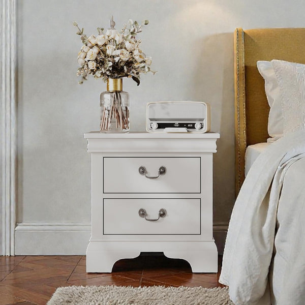 English Elm 22" Classic Wood Nightstand with Crown Molding and Scroll Pulls for Traditional Bedrooms White B2757P456205