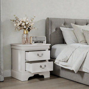 English Elm 22" Classic Wood Nightstand with Crown Molding and Scroll Pulls for Traditional Bedrooms White B2757P456205