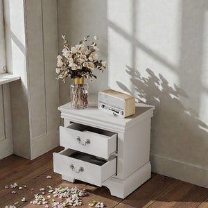 English Elm 22" Classic Wood Nightstand with Crown Molding and Scroll Pulls for Traditional Bedrooms White B2757P456205
