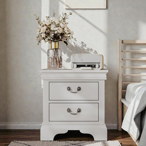 English Elm 22" Classic Wood Nightstand with Crown Molding and Scroll Pulls for Traditional Bedrooms White B2757P456205