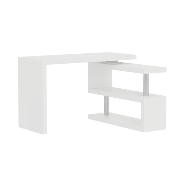 English Elm Modern Swivel Top Office Desk with Open Shelving Glossy White Rotating 47 Inch B2757P458497