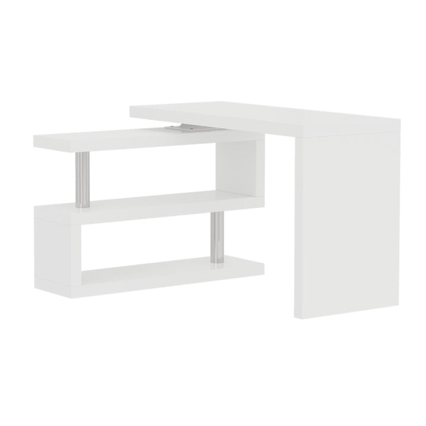 English Elm Modern Swivel Top Office Desk with Open Shelving Glossy White Rotating 47 Inch B2757P458497