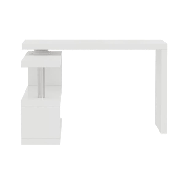 English Elm Modern Swivel Top Office Desk with Open Shelving Glossy White Rotating 47 Inch B2757P458497