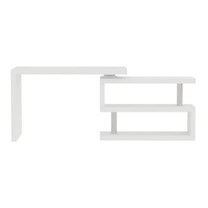 English Elm Modern Swivel Top Office Desk with Open Shelving Glossy White Rotating 47 Inch B2757P458497