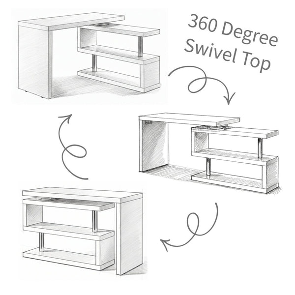 English Elm Modern Swivel Top Office Desk with Open Shelving Glossy White Rotating 47 Inch B2757P458497