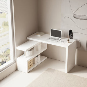 English Elm Modern Swivel Top Office Desk with Open Shelving Glossy White Rotating 47 Inch B2757P458497