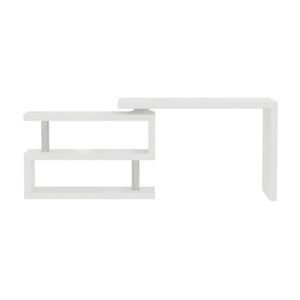 English Elm Modern Swivel Top Office Desk with Open Shelving Glossy White Rotating 47 Inch B2757P458497