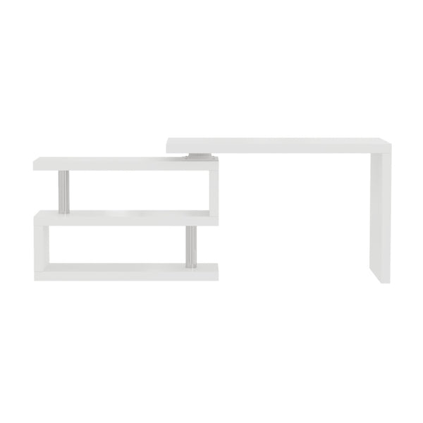 English Elm Modern Swivel Top Office Desk with Open Shelving Glossy White Rotating 47 Inch B2757P458497
