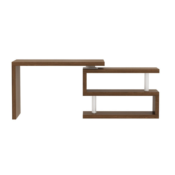 English Elm Modern Walnut Finish Swivel Top Desk with 360 Degree Rotating Surface for Home Office B2757P458498