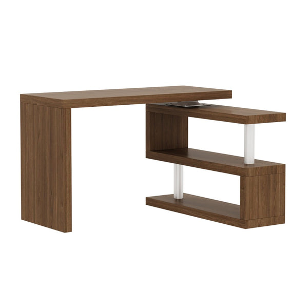 English Elm Modern Walnut Finish Swivel Top Desk with 360 Degree Rotating Surface for Home Office B2757P458498