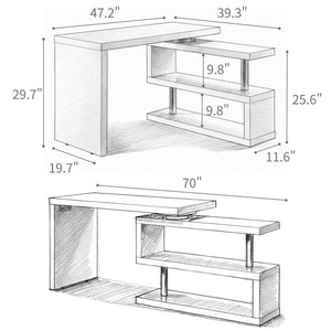 English Elm Modern Walnut Finish Swivel Top Desk with 360 Degree Rotating Surface for Home Office B2757P458498
