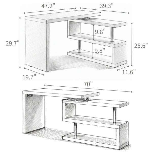 English Elm Modern Walnut Finish Swivel Top Desk with 360 Degree Rotating Surface for Home Office B2757P458498