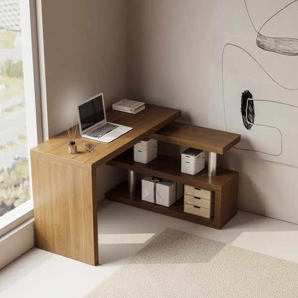 English Elm Modern Walnut Finish Swivel Top Desk with 360 Degree Rotating Surface for Home Office B2757P458498