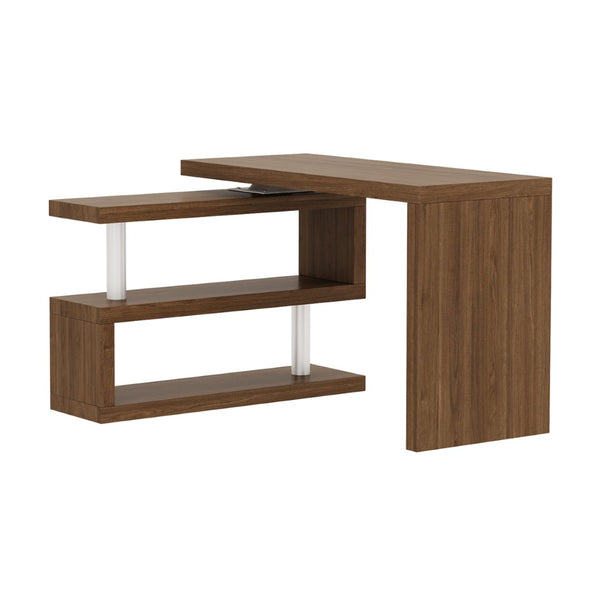 English Elm Modern Walnut Finish Swivel Top Desk with 360 Degree Rotating Surface for Home Office B2757P458498