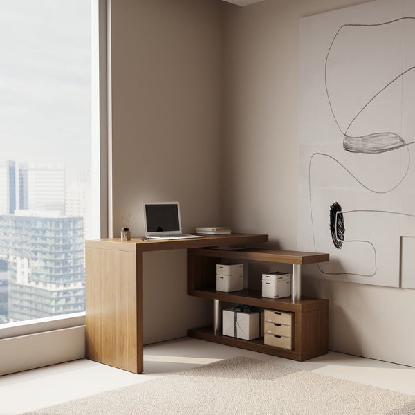 English Elm Modern Walnut Finish Swivel Top Desk with 360 Degree Rotating Surface for Home Office B2757P458498