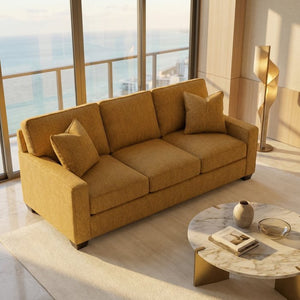 English Elm Clifford Square Arm Sofa Handcrafted in USA with Premium Polyester Upholstery Hepburn Chai Tea Yellow B2761P497739